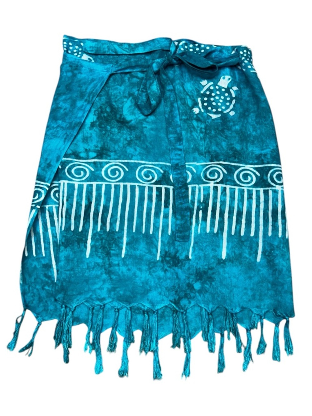 Turquoise Beach Wrap Skirt Teal Turtle Print Swim Sarong Wrap Skirt, Medium - Picture 10 of 10